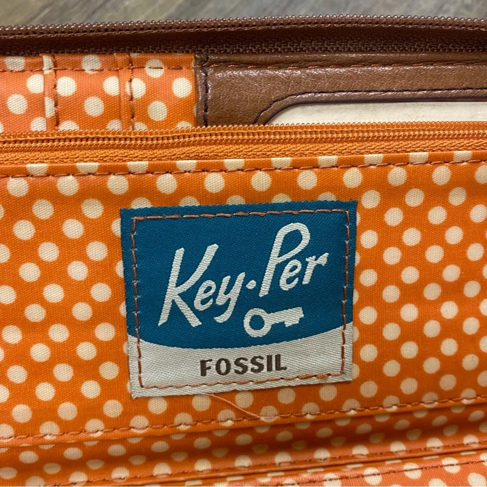 Fossil Colorful Feather Pattern Zip Around Wallet Card Check‎ Receipt Holder